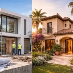Construir tu propia casa: de los planos a la casa terminada con jardín florecido.