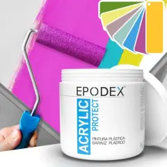Pintura para pintar plástico Epodex Acrylic Protect, con rodillo y paleta de colores.