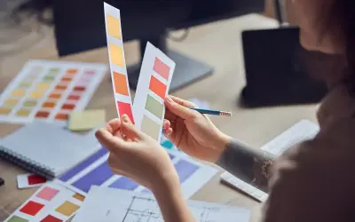 Persona elige colores para diseño de interiores. ¿Qué bachillerato hacer? ¡El que te inspire creatividad!