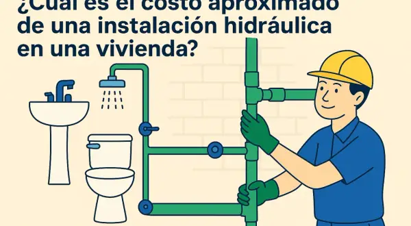 Un fontanero revisa la instalación de agua en una vivienda, mostrando un lavabo, inodoro y ducha.