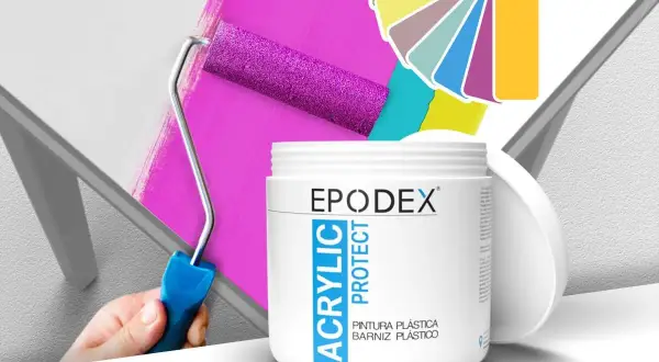 Pintura para pintar plástico Epodex Acrylic Protect, con rodillo y paleta de colores.