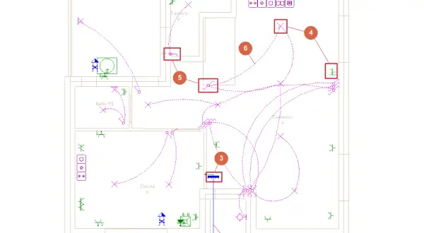 Diagrama de instalación eléctrica de una vivienda, mostrando la **derivación individual** y puntos de luz.