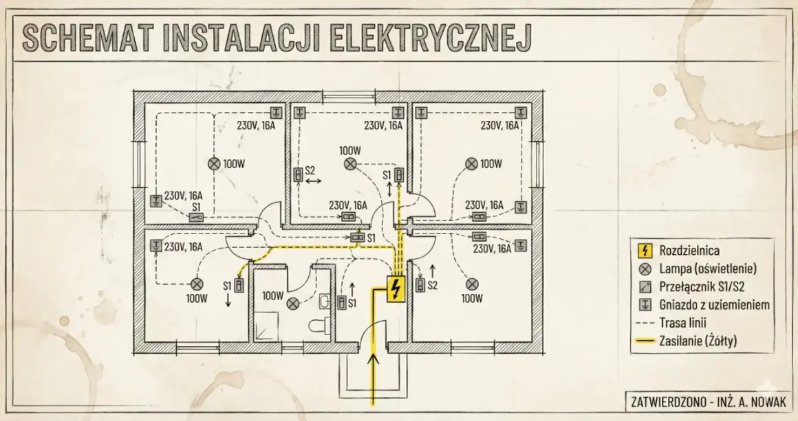 Esquemas eléctricos de viviendas: plano de instalación eléctrica de una casa con distribución de luces, enchufes y cableado.