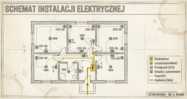 Esquemas eléctricos de viviendas: plano de instalación eléctrica de una casa con distribución de luces, enchufes y cableado.