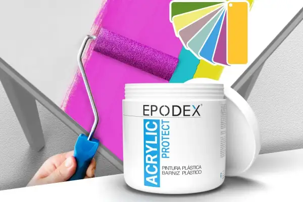 Pintura para pintar plástico Epodex Acrylic Protect, con rodillo y paleta de colores.