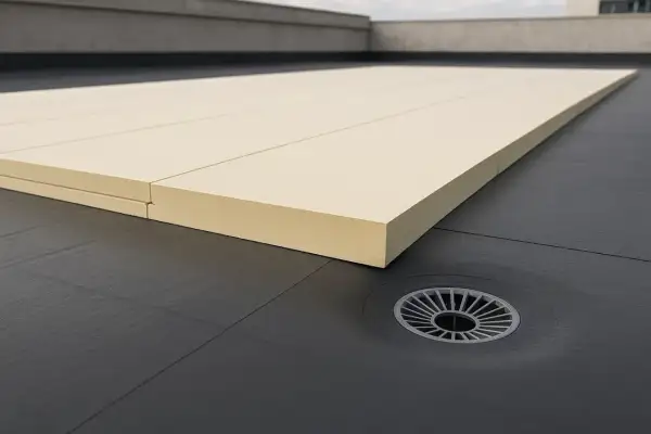 Aislamiento sobre membrana impermeable en cubierta invertida, mostrando la diferencia con una cubierta tradicional.